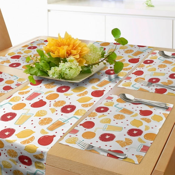 Ambesonne Orange Table Runner & Placemats, Fruits Juice Lemon, Placemat 4 pcs Runner 12"x72", Apricot Ruby