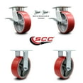 thumbnail image 2 of 6 Inch Kingpinless Red Poly on Steel Caster Set 2 Brake & Swivel Lock 2 Rigid, 2 of 2