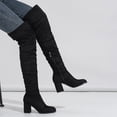 thumbnail image 2 of Xiaoxatg Fashion Women's Knee High Boots Stylish Thick High Heels Pleated Suede Long Footwear for Women 9 Black, 2 of 7