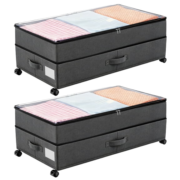Under Bed Storage with Wheels 75L , 12"Underbed Storage Containers with Lids, Rolling Under Bed Organizer for Shoes, Clothes, Bedding,2Pack
