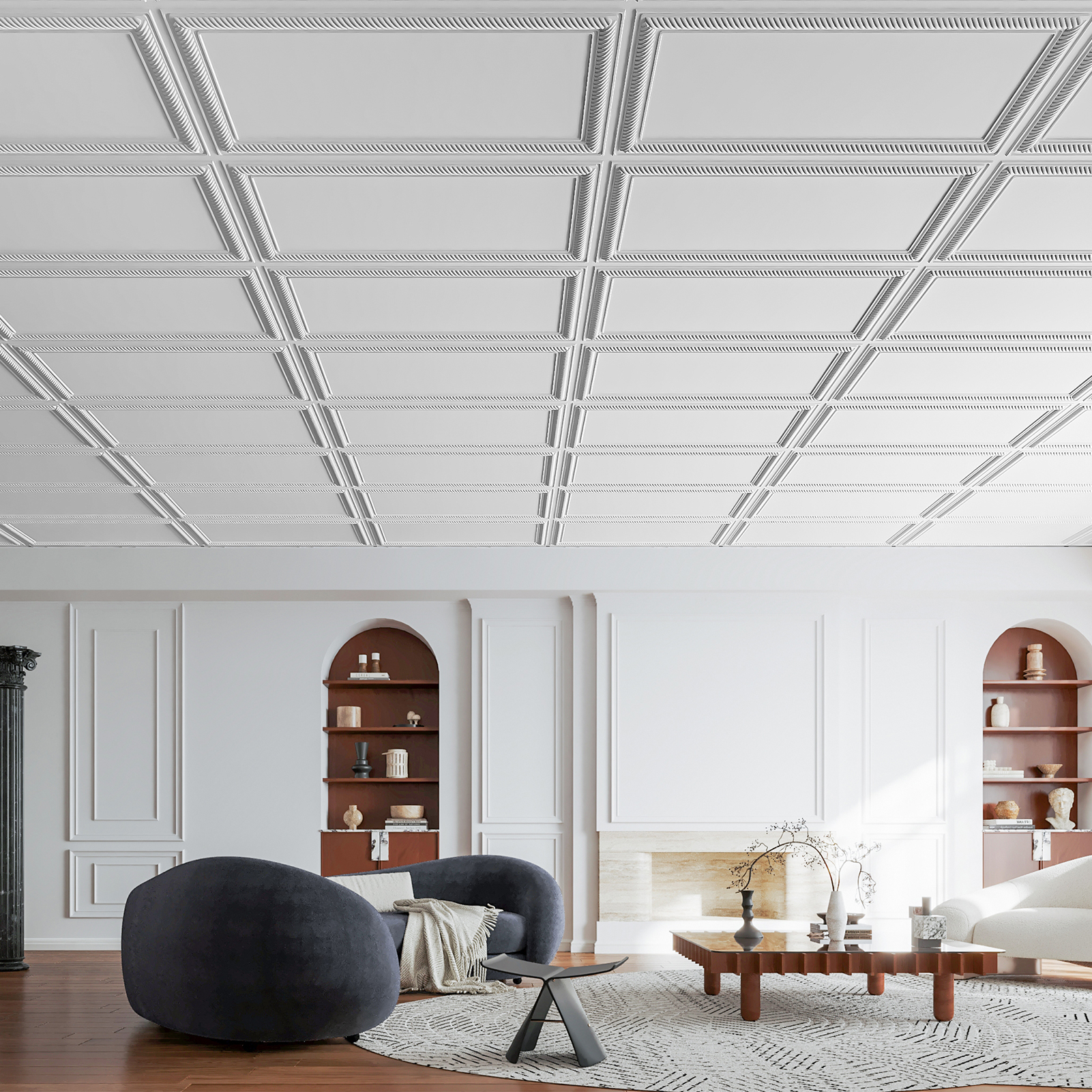 12-Pack Decorative Drop in PVC Ceiling Tiles, White 24x48 Inch Waterproof & Rustproof Glue-Up Ceiling Panels for Basement, Bathroom & Kitchen