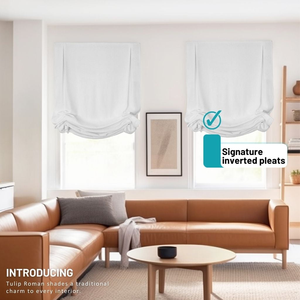 Chicology Cordless Roman Shades, White (Tulip), 31"W X 64"H