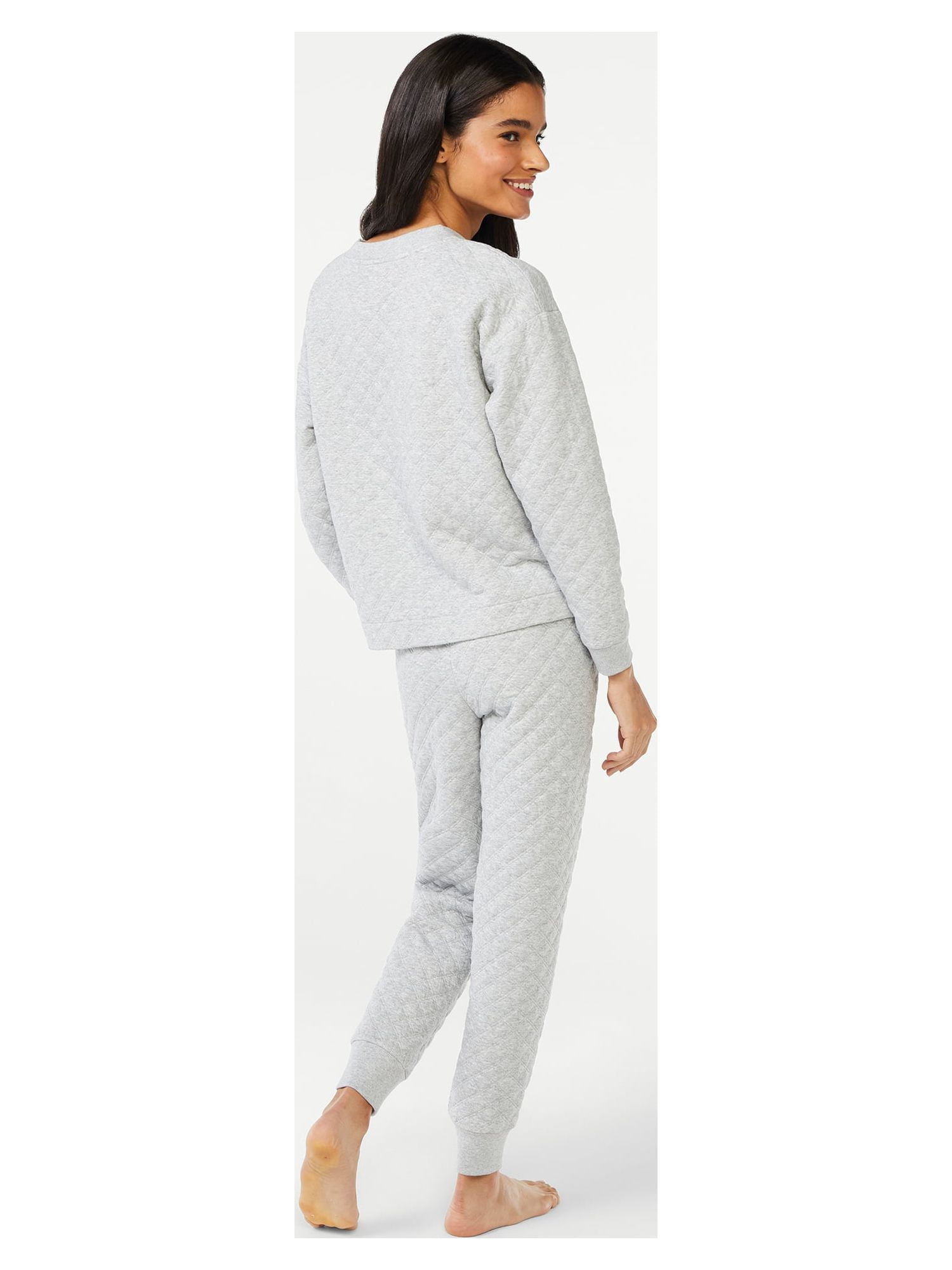 Joyspun Women's Quilted Long Sleeve Top and Joggers Sleep Set, 2-Piece, Sizes XS to 3X