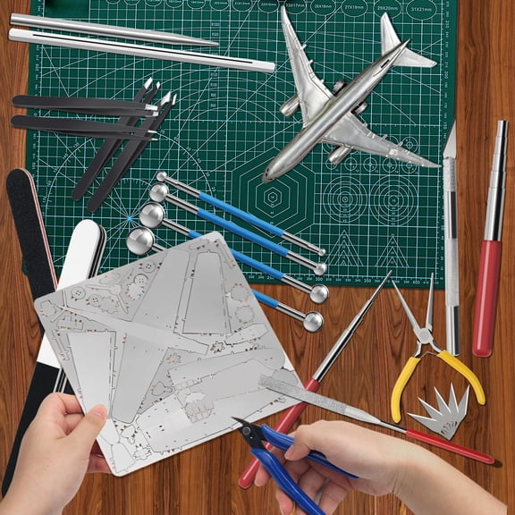 23-Piece Metal Model Tool Kit, Stainless Steel DIY Tools with Pliers, Bending Rods, File, Tweezers, Wire Wrapping Rod for Assembly
