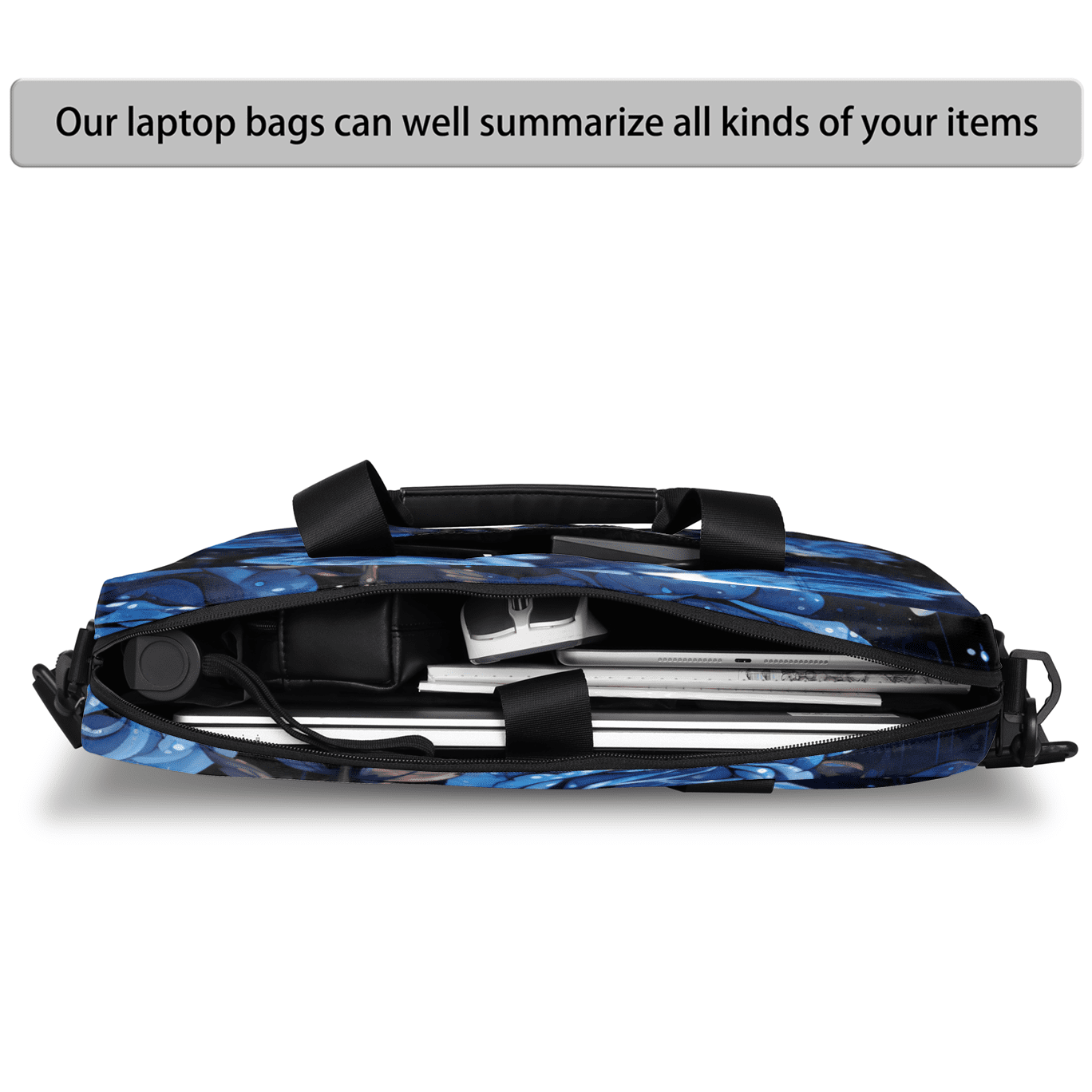 Herdesigns Blue Flower Laptop Bag for Women Men, Computer Case Briefcase Messenger Bags, 15-15.6 inch Laptop Sleeve Shoulder Bag