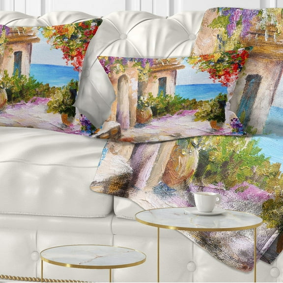 Designart Summer Seascape - Landscape Printed Throw Pillow - 12x20