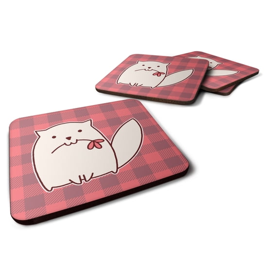 Cat Pink Plad Foam Coaster Set of 4