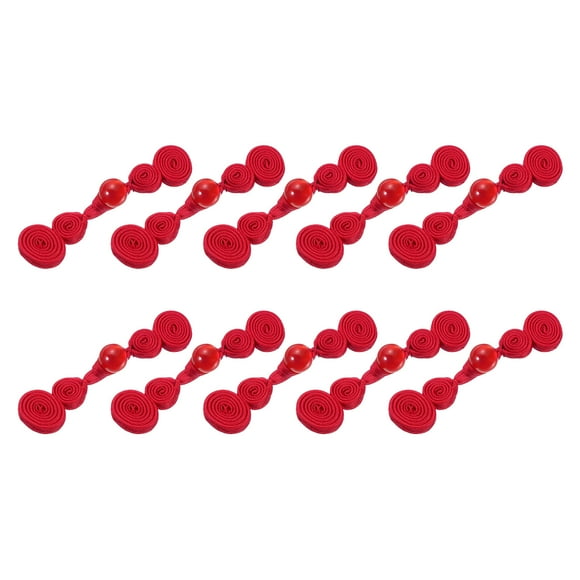 Uxcell Chinese Knots Frog Buttons Closure Sewing Fasteners, 10 Pairs Faux Pearl Chinese Closure Buttons (Wine Red)
