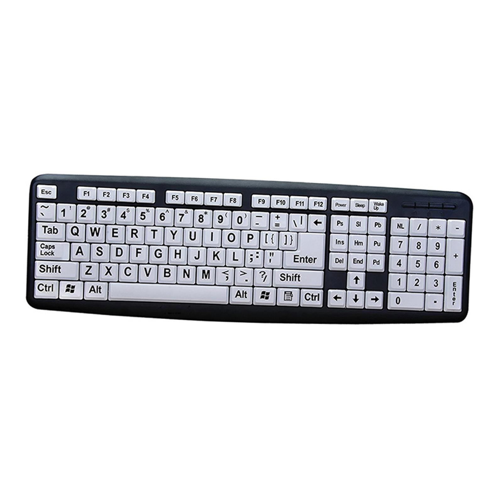 107 Keys Large Print Computer Keyboard, Makes Type Easy, Letter, High Contrast Full Size with White Keys Wired USB for Beginners