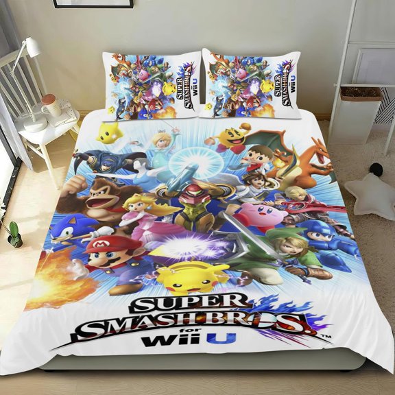FSMYJJZY 3 Piece Super Smash Bros Cotton Bedding Set Twin Size Duvet Cover & 2 Pillowcases Cute Cartoon Soft Bedroom Gift