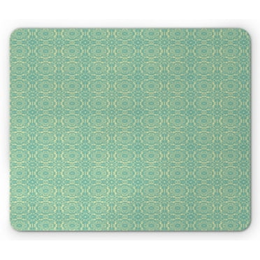 Damask Mouse Pad, Abstract Intricate Modernized Antique Inspired Print in Muted Pastel Tones, Rectangle Non-Slip Rubber Mousepad, Pale Teal and Cream, by Ambesonne