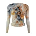 thumbnail image 5 of bbyeadc Women's Long Sleeve Shirts Floral Print Going Out Strechy Crop Tops Spring Fall Winter Casual Crew Neck Tight Tee Top Pullover, Orange XL, 5 of 5