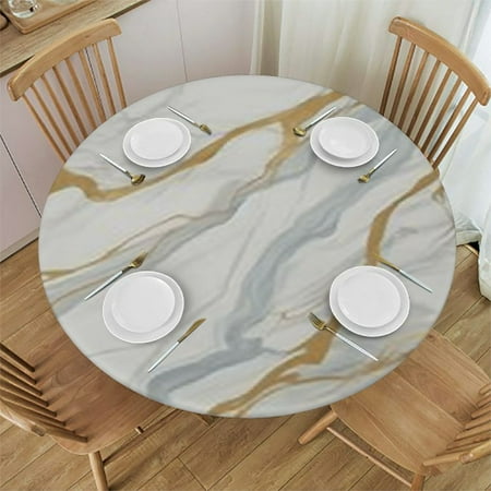 

BANET Marble Texture Tablecloth with Elastic Edge Round Table Cloth Washable Reusable Table Cover for Kitchen Dining Party Picnic Medium 42 -46