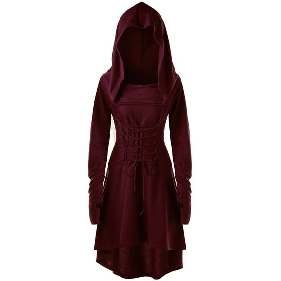RTKFRFLM Halloween Girls Dresses Teens Costumes Hooded Lace Up Pullover High Low Long Hoodie Cloak Big Fall Dress