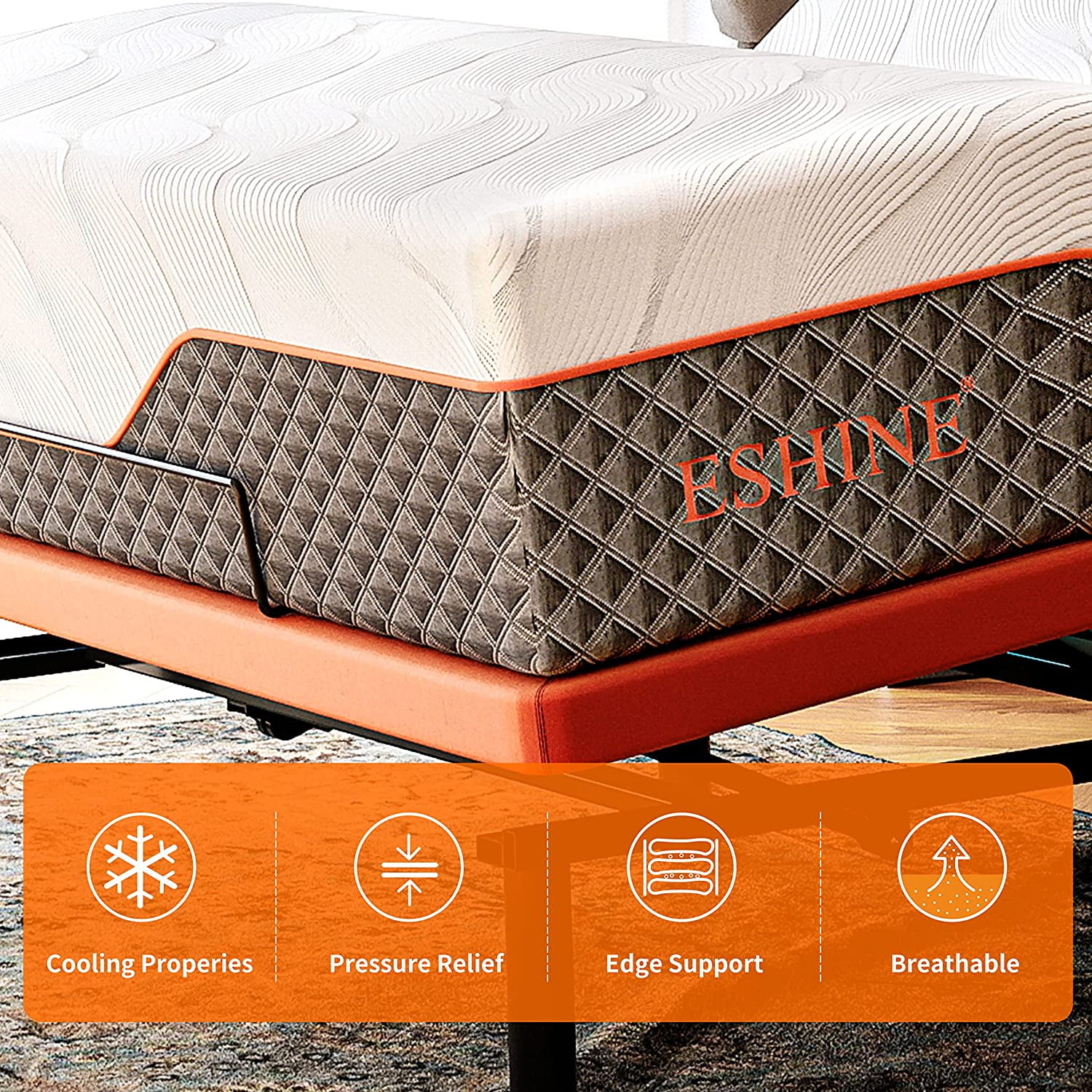 ESHINE 14 inch Hybrid Memory Foam Mattress for adjustable bed, King