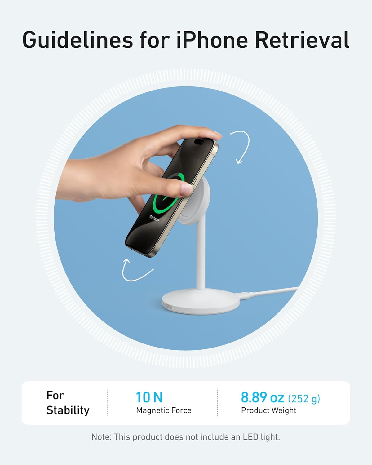Anker MagGo iPhone 17 MagSafe Charger Compatible Stand, 15W Fast Magnetic Wireless Charging Station, Qi2 Certified 360° Wireless Charger, Magnetic Stand (No Adapter)