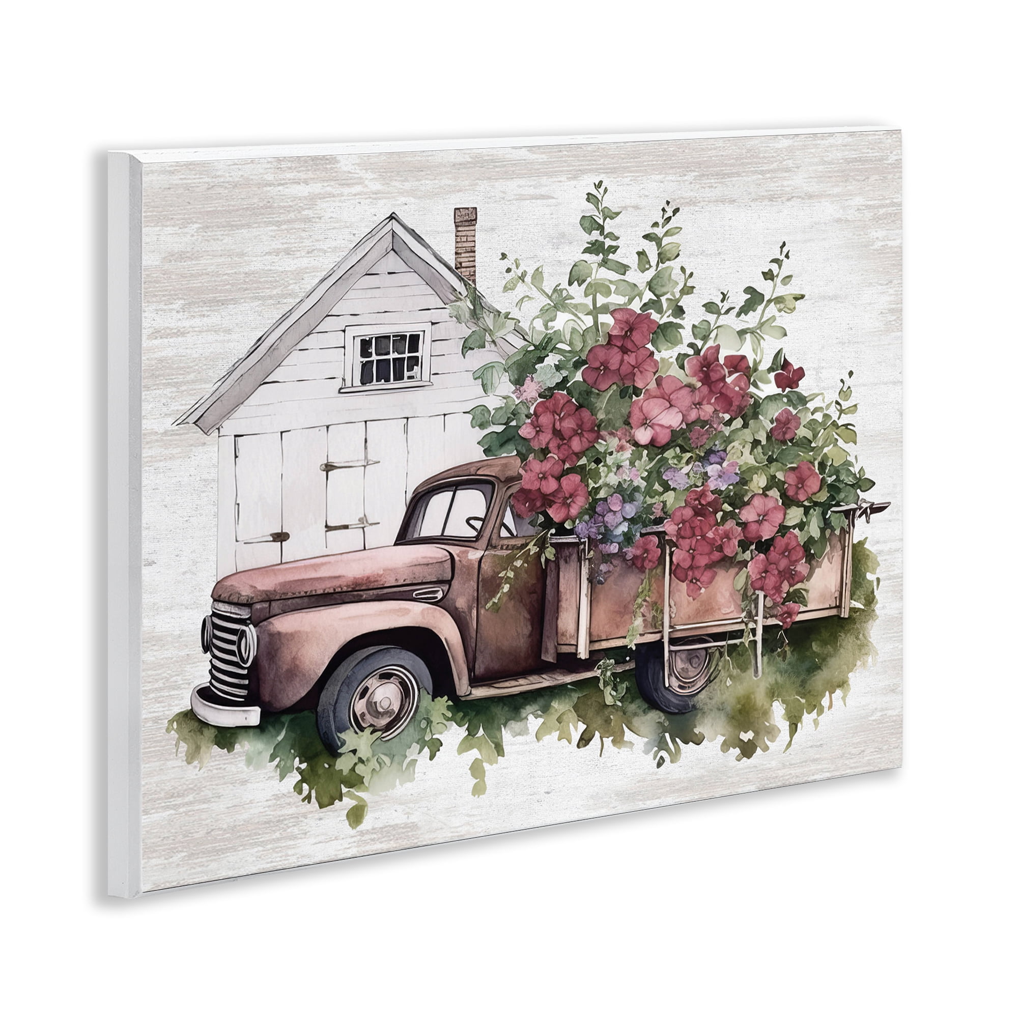 Stupell Industries Burgundy Flowers Truck Transportation Painting Unframed Art Print Wall Art, 14 x 11