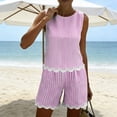 thumbnail image 5 of Women's Striped Two-Piece Sleeveless Patchwork Trimmed And Shorts Casual Summer Set, 5 of 6