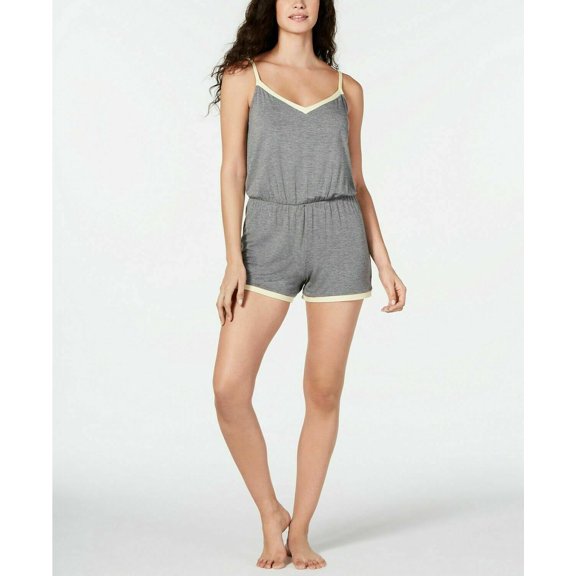 NEW Women's Alfani Ultra Soft Contrast-Trim Knit Pajama Romper Gray Size XXXL