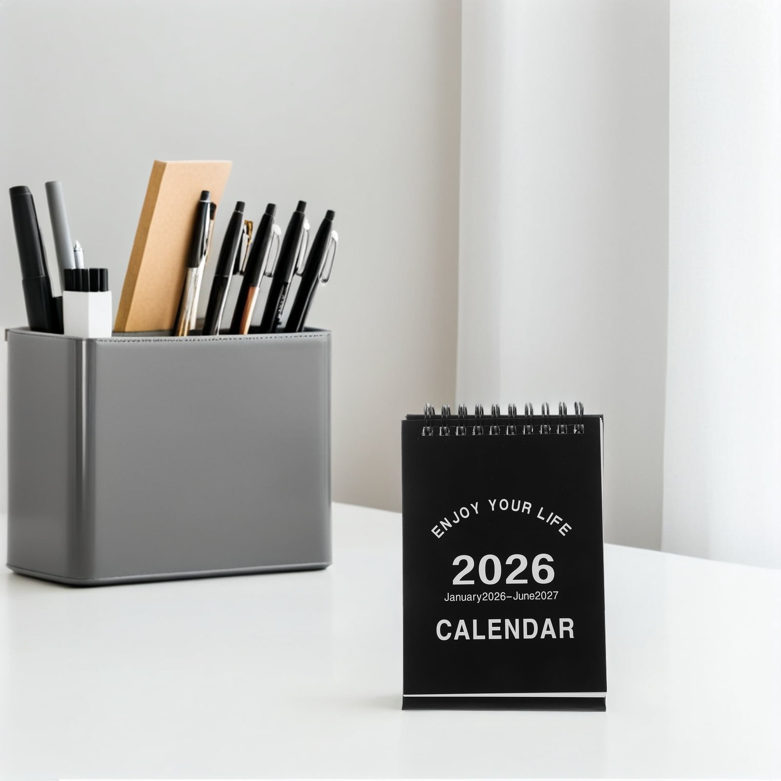 IMIKEYA 2026 Black Desktop Calendar Compact Monthly Planner for Office and Home Use