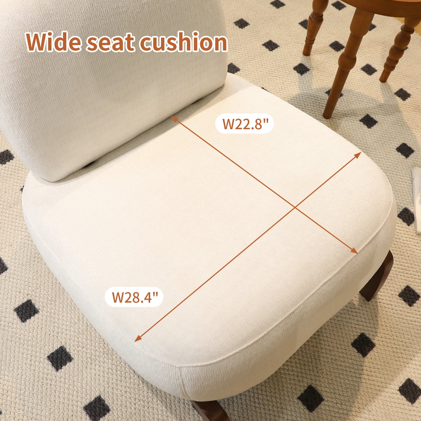 Cute Accent Chair with Solid Wood Legs, Living Room Chair with Soft Fabric Cushion, Cozy Bedroom Chair, Comfy Armless Reading Chair for Apartment, Waiting Room, Balcony (White)