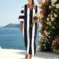 thumbnail image 5 of HAPIMO V Neck Abstract Stripe Loose Midi Dress Women Casual Dress for Daily Wear Black XL, 5 of 8