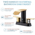 thumbnail image 2 of Wowow 4 in. Centerset Double Handle Mid Arc Bathroom Waterfall Faucet with Drain Kit Included in Black and Gold, 2 of 9