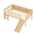 thumbnail image 3 of Miniyam Twin Loft Bed with Slide, Storage Shelves & LED Lights, Wood Kids Bed with Guardrails, Natural, 3 of 7