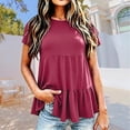thumbnail image 2 of Womens T Shirt Ruched Loose Short Sleeve Crew Neck Solid Print Top Daily Wear Women Graphic Tees L, 2 of 4