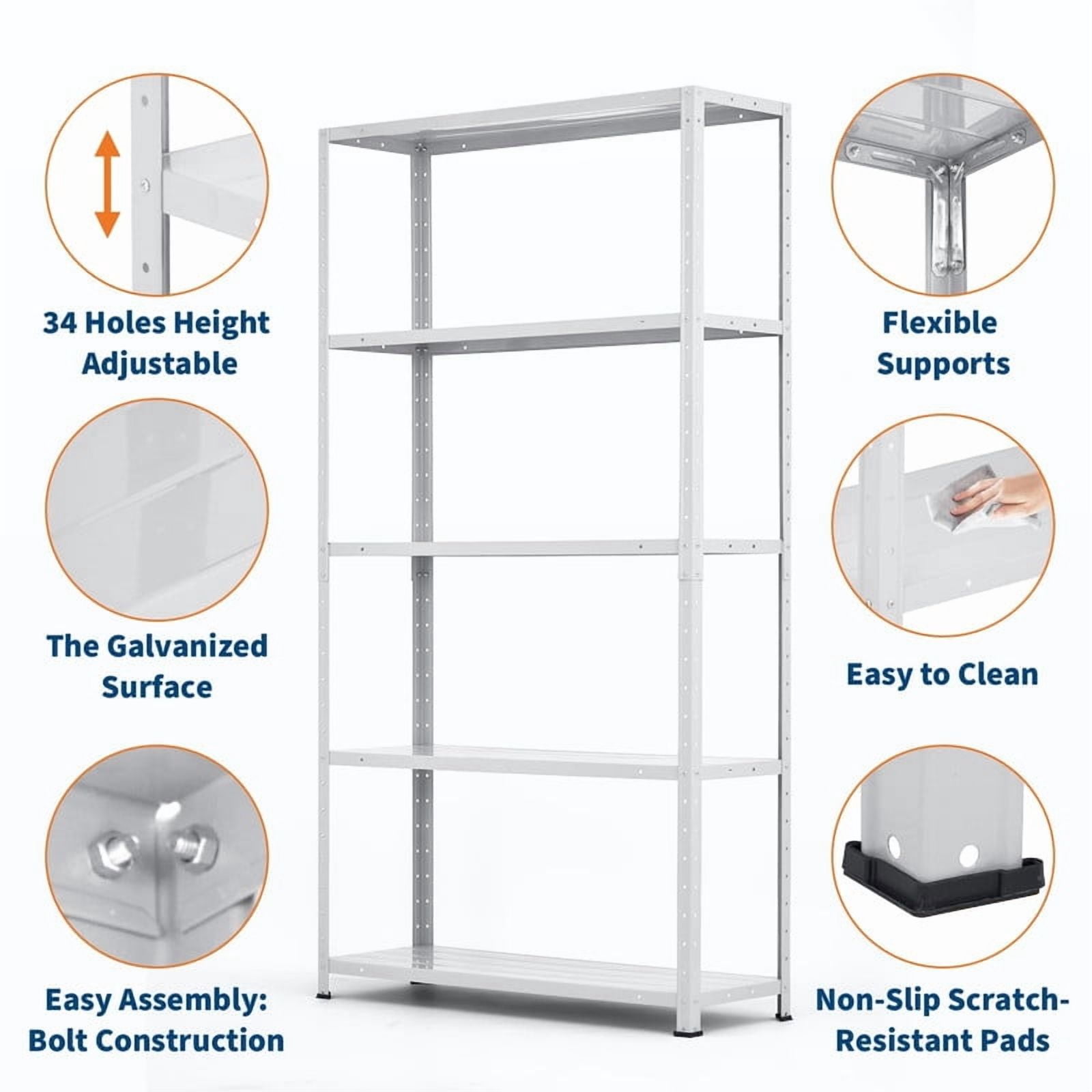 Metal Storage Shelves Adjustable 5-Tier Heavy-Duty (68″H × 35″W × 12″D)