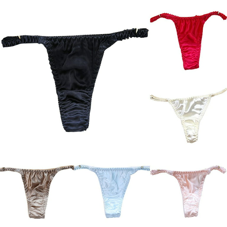 ALSLIAO Sexy Womens Satin Silk Thong Underwear Bra Panties T-Back