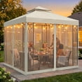thumbnail image 3 of COOS BAY 8 ft. W x 8 ft. D Beige Outdoor Patio Soft Vented Top Gazebo with Zipped Netting, Corner Shelves, Ceiling Hook, 3 of 9