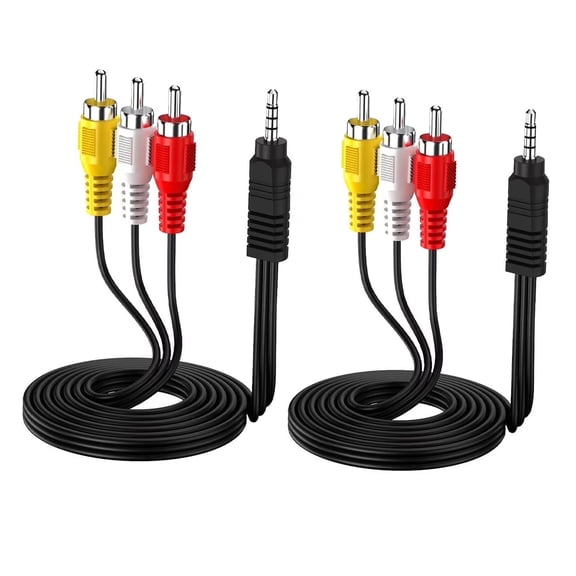 2 PCS 3.5mm to RCA Camcorder Handycam AV Audio Video Output Cable, 1/8" TRRS to 3 RCA Male Plug AUX Cable Cord for TV,Smartphones,MP3, Tablets,Speakers,Home Theater - 5ft