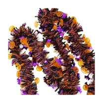 Luoshdecor Halloween Tinsel Garlands,Pumpkin Garland Decorations for Home Indoor Outdoor Festivities Party Decor (Orange Black Purple )
