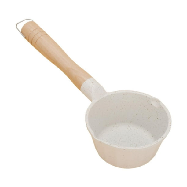 Cacerola para leche con mango de madera resistente al calor, de aluminio, pequeña, para cocinar al vapor Blanco