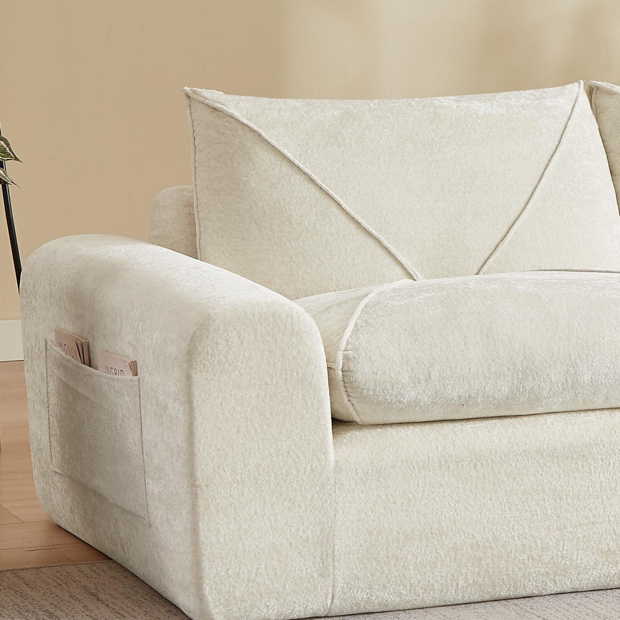 Sailvan Modern Chenille Modular Sectional Sofa with Ottoman,Spacious Minimalist 3-Seater Couch for Living Room and Apartment Beige