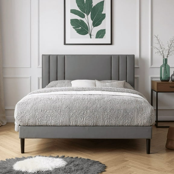 KING Size Platform Bed Frame Wood Slat Support - Elegant, Safe Sleep. Sturdy (Solid Wood 12 Slats Center Leg), Mattress 8~14", Under-Bed for Robots, 30-Min Assembly (1 Box Instructions/Video)