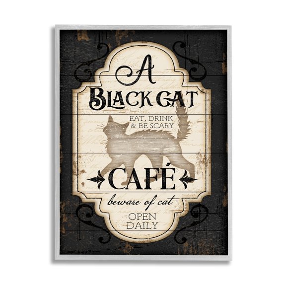 Stupell Industries Black Cat CafÃ© Vintage Halloween Sign Spooky Witch, 11 x 14, Design by Jennifer Pugh