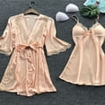 thumbnail image 2 of Femmes 3Pcs Soie Satin Lingerie Ensemble Robe et Robe et G-String Nuisette Ensembles Pyjama Vêtements de Nuit, 2 of 6