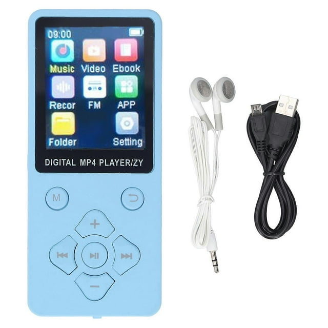 MP4 Player Multifunctional 1.8 Inch Color Screen BT 5.0 MP3 Music Player HiFi Music Player Supports Pictures Video Electronic Books Recording Blue