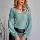 thumbnail image 2 of Top de manga larga para mujer, cuello en U, camisa de punto con huecos, jersey de Color puro, blusa, traje de otoño e invierno, verde guisante S, 2 of 7