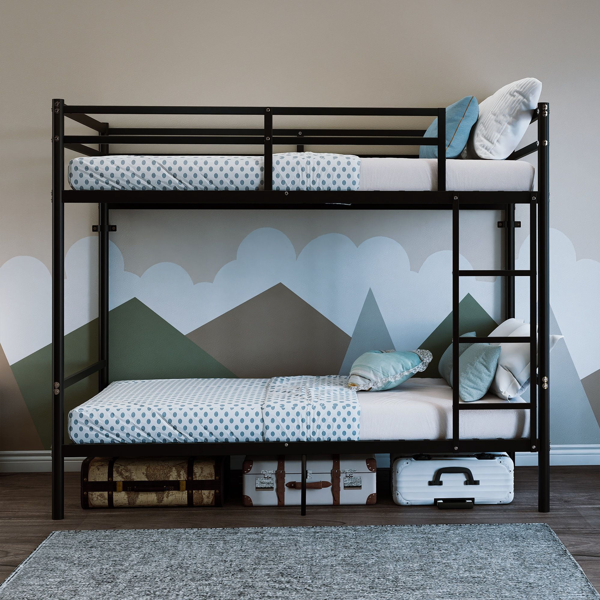 Alvantor Twin over Twin Metal Bunk Bed with 14.29" Guardrails, Ladder, Black