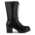 thumbnail image 3 of BLISSFUL STEP Women's Lace Up Platform Block Heel Mid Calf Combat Boots Black 8, 3 of 7
