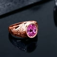 thumbnail image 4 of Gem Stone King 7.50 Ct Oval Pink Created Sapphire 18K Rose Gold Plated Silver Men's Ring, 4 of 5