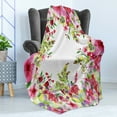 thumbnail image 4 of Watercolor Flower Soft Flannel Fleece Throw Blanket, Fresh Curly Willow and Dahlia Floral Summer Buds Hand Drawn Print, Cozy Plush for Indoor and Outdoor Use, 60" x 80", Green and Pink, by Ambesonne, 4 of 5