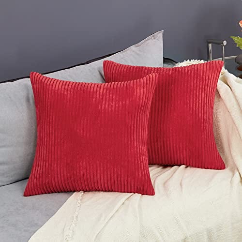 Deconovo Pillow Covers True Red Pillow Covers, Corduroy Cushion Cover for Living Room, 24x24 Inch, Pack of 2, Throw Pillow Case with Pattern, Corduroy Style Cases for Living Room Bedroom