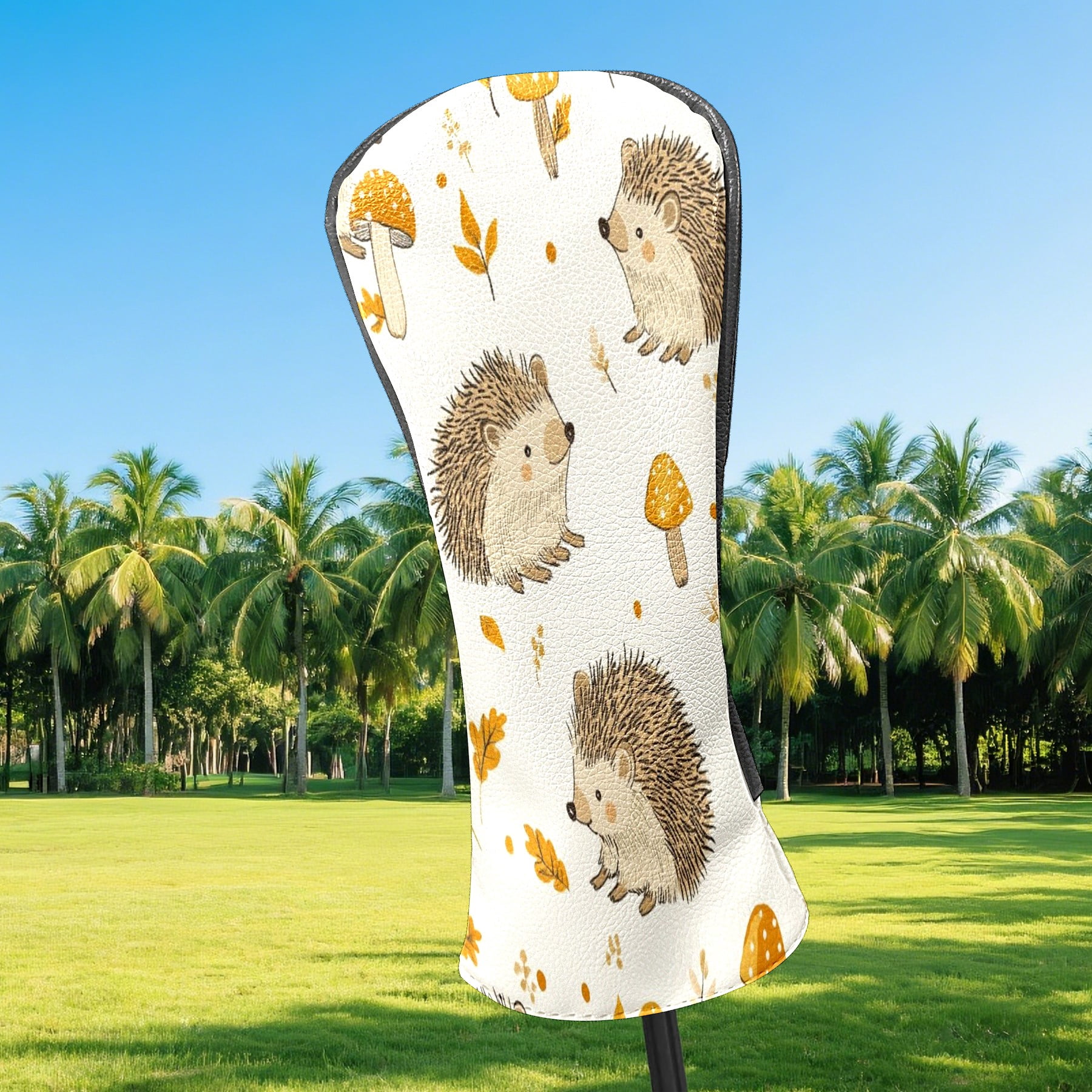 Golf Head Covers Cute Hedgehog Design for Driver, Wood & Hybrid, Premium Waterproof PU Leather with Plush Lining, Animal Golf Gifts