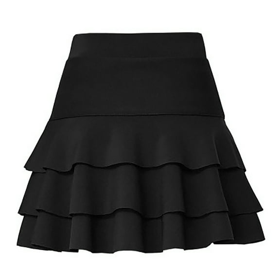 EDFBUYKRS Female Skirts Mini Skirt Set Going out Ladys Elastic High Waist Pants Skirt Solid Casual Three-Layer Base Skirt