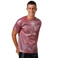 thumbnail image 2 of Alvivi Men's Glitter Metallic Rave Shirt Short Sleeve Crewneck Pullover Party T Shirt Top Hot Pink S, 2 of 7