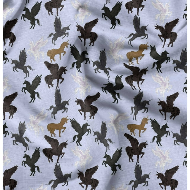 Soimoi Crepe Silk Fabric Unicorn Animal Decor Fabric Printed Yard 42 Inch Wide